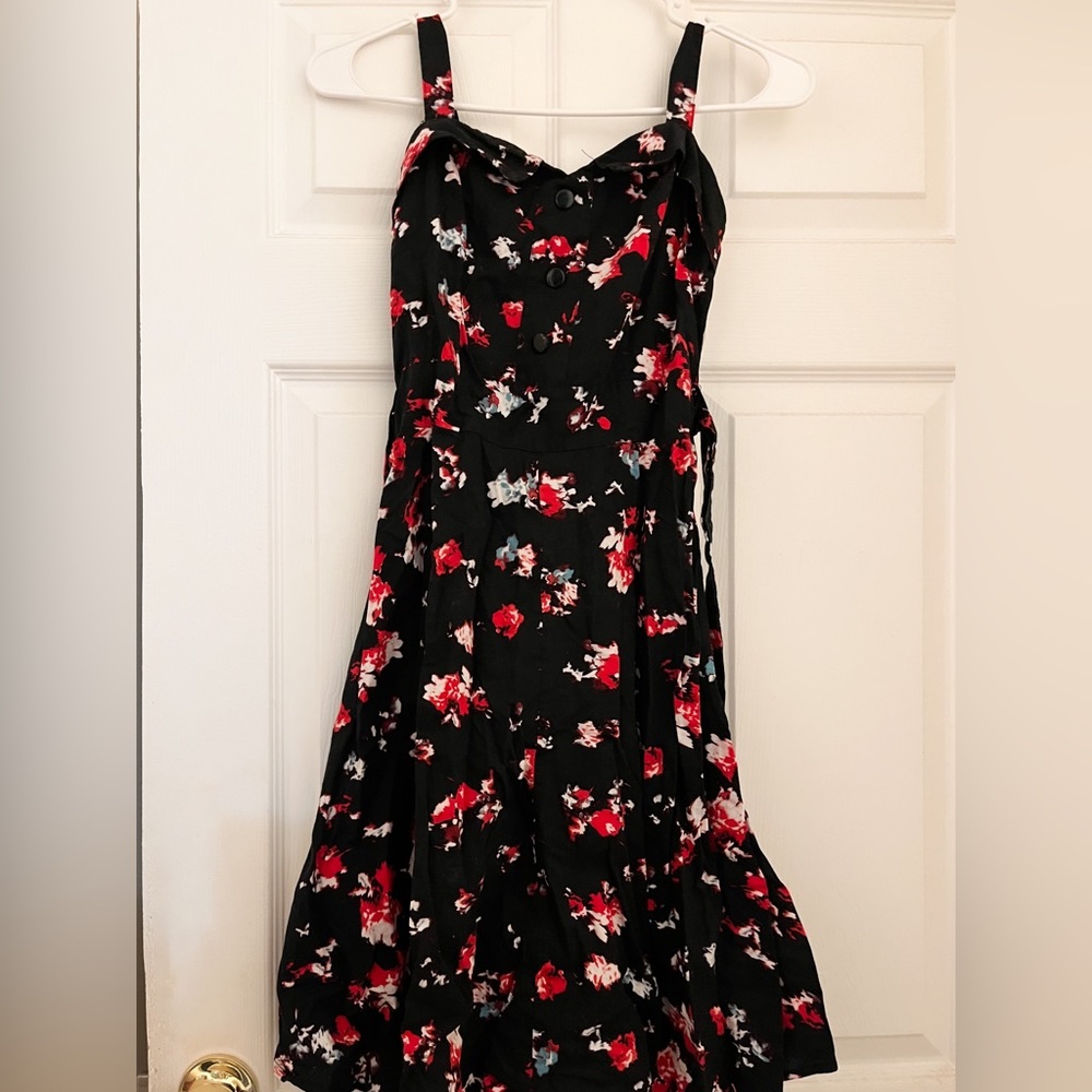 XXS MIDI dress, black, with red and white designs